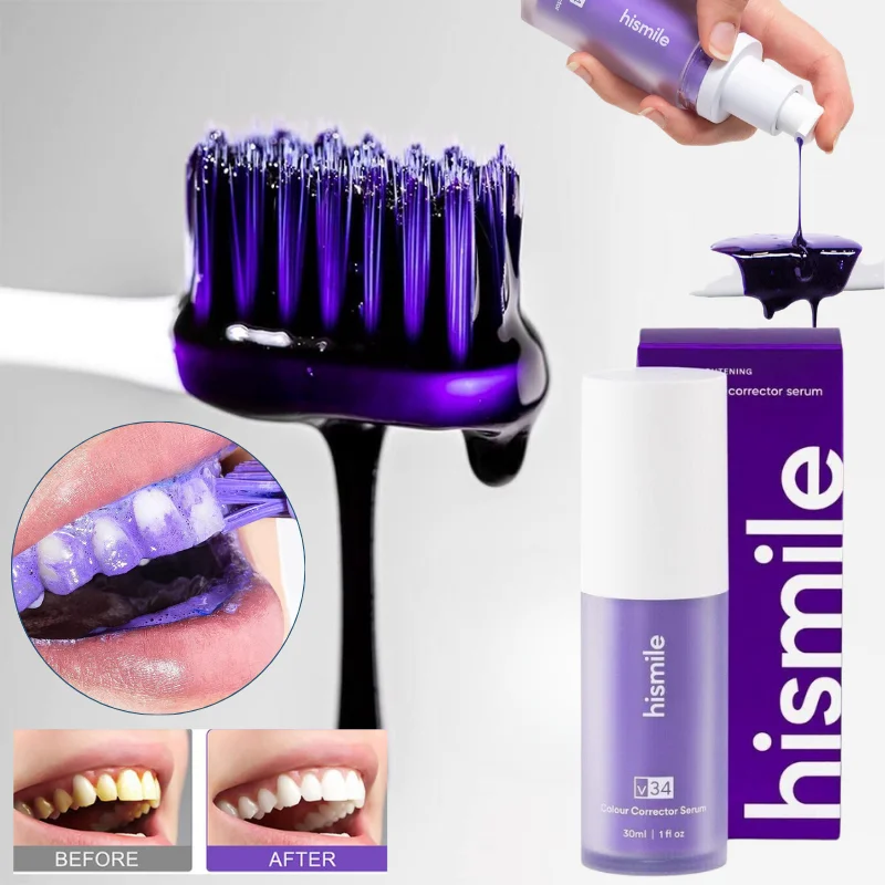 Teeth Whitening Crest - ﻿ เซรั่มฟอกฟันขาว Hismile สีม่วง V34 น้ำยาแก้ไขสีฟัน