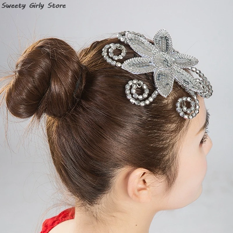 Rhinestone Hairpins Barrettes Girls Ballet Dance Headwear Sequins Star Hair Clips Women Performance Dancing Prop Headdress