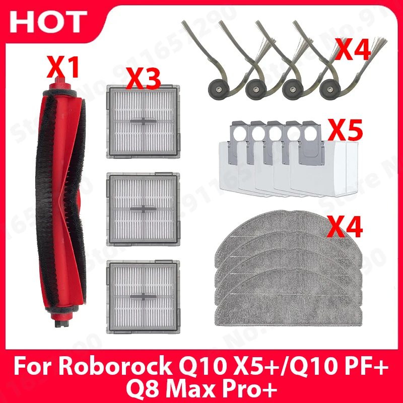 

For Roborock Q10 X5+/Q10 PF+/Q8 Max Pro+ Parts Main Side Brush HEPA Filter Mop Cloth Dust Bag Vacuum Cleaner Accessories