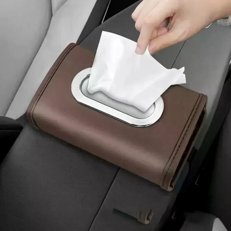 

PU Leather Car Tissue Holder for Center Armrest Long Lasting 1pc Napkin Box for Car SUV Convenient Use
