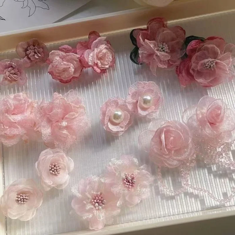 Neue Blütenblatt-Netz-Kristall-Quasten-Ohrringe in Rosa, Süßer Urlaubsstil, Elegante Modische Damen-Accessoires, Trendige Party-Ohrringe, Exquisit