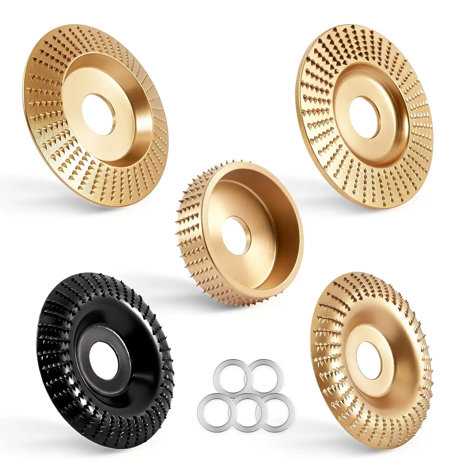 

5PCS Premium Wood Carving Disc Set for 4" & 4-1/2" Angle Grinder, High-Carbon Steel Grinding & Shaping Wheels