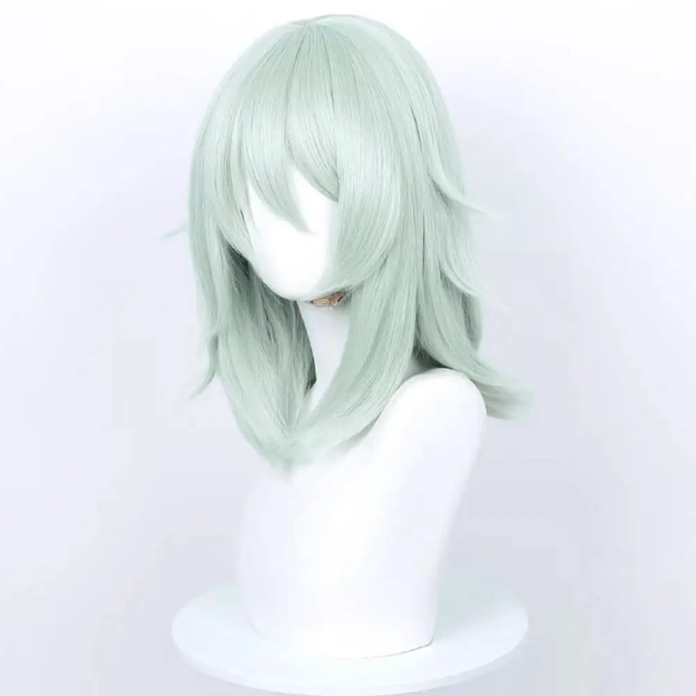 Satou Yaniko Wigs Yani Neko Cosplay Wig  Light Mint Green Short Medium Layered Fluffy Bob Wigs with Bangs Synthetic Hair view 3