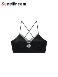 SuyaDream,Women Lace Bras, 19mm 91%Silk 9%Spandex, Wire Free, Thin Padded Bra, 2025 New Cozy Intimates, Black, White