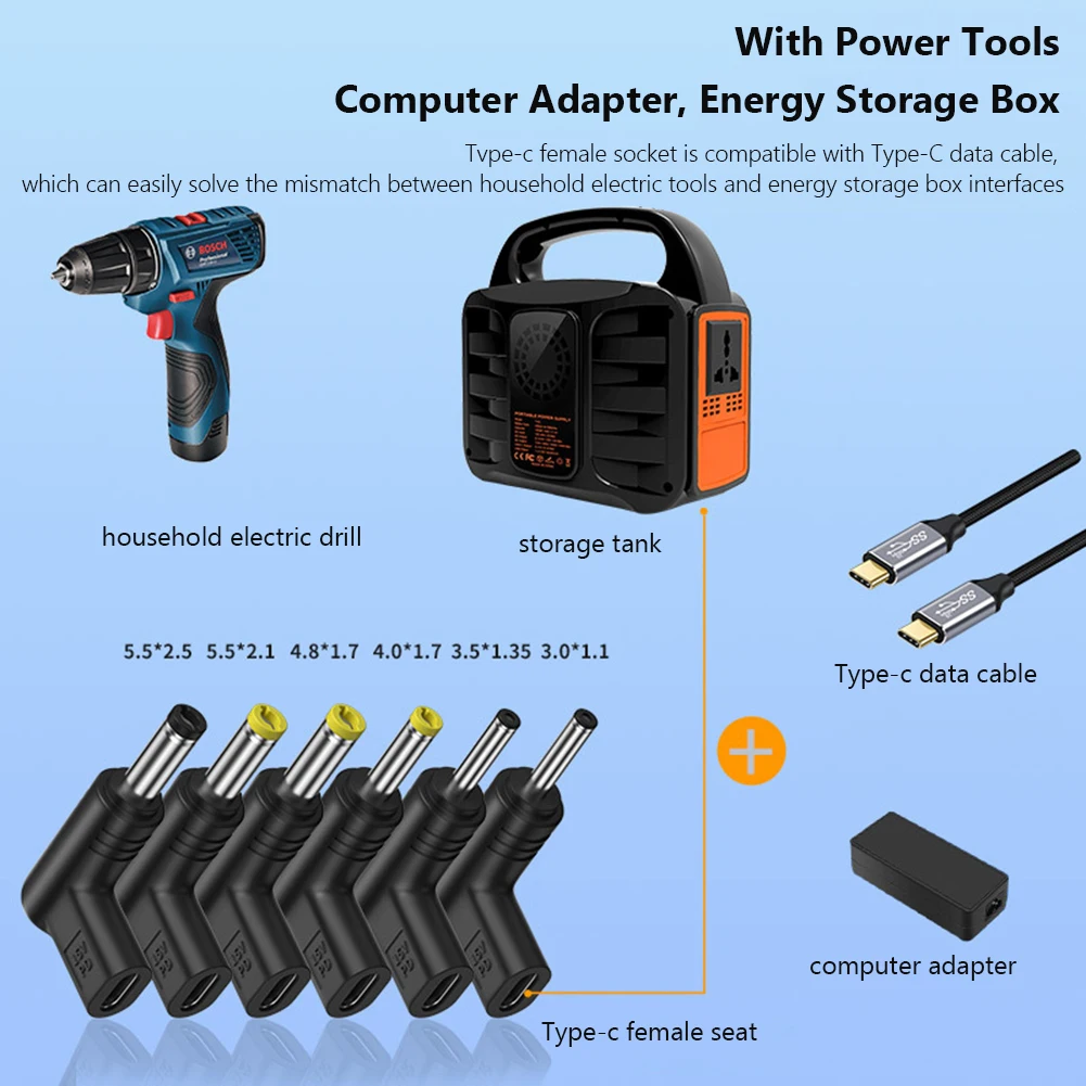 19V PD Type-C Female To DC Male Adapter Universal PVC USB C PD To DC Power Connector Multifunctional for Router for Power Tools