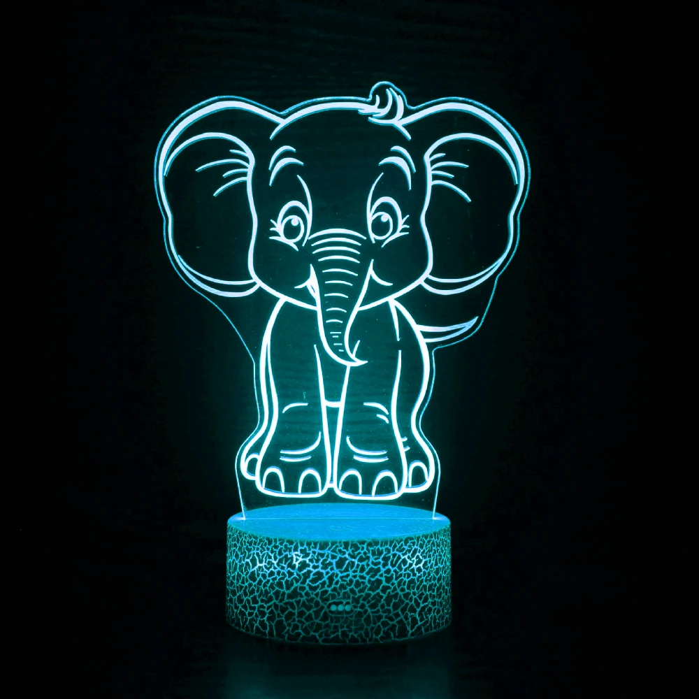 Nighdn Acrylic Night Light Elephant 3D Illusion Lamp 7 Color Changing USB Table Lamps Birthday Gift for Kids Bedroom Decration