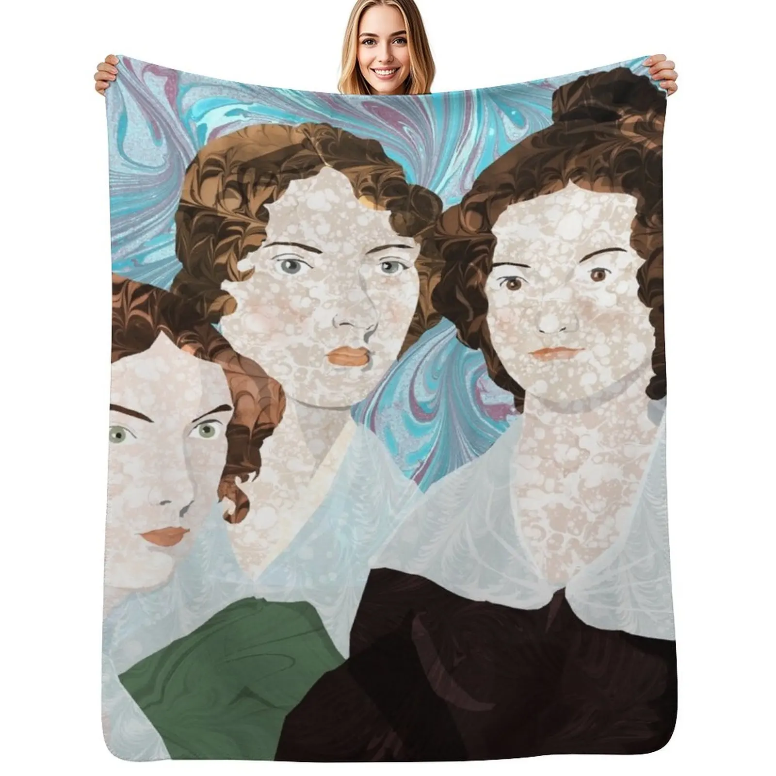 

Bronte Sisters in Marbled Bookbinding Paper Throw Blanket Multi-Purpose for winter Luxury St Single Blankets