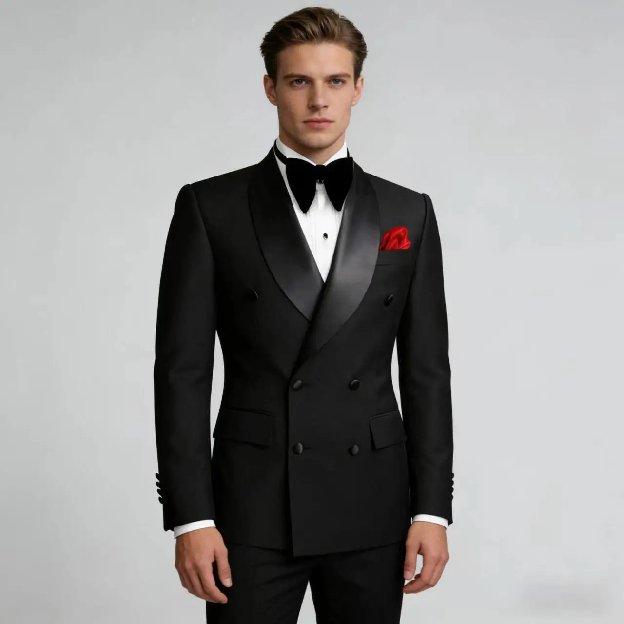 Men's Double Breasted Tuxedo Suit Slim Fit Shawl Lapel Formal Jacket & Pants Set for Wedding Party Prom