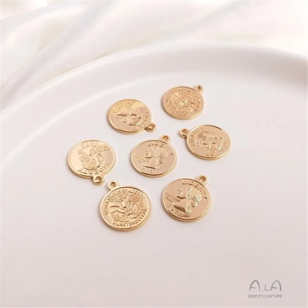 Color Preservation 14K Gold Accessories Material Package Cast Copper Head Round Vintage Pendant Handmade Diy Necklace Bracelet