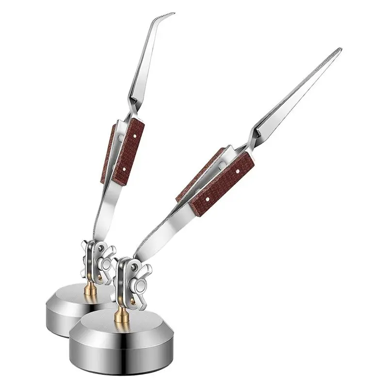

Professional Tool 2 Piece Soldering Tweezers Set With Base 360° Rotation For Jewelry Making, Welding, Repairing