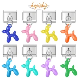 Hapiship 2023 New Fashion Sweet Colour Balloon Dog Charm Links Fit 9mm Stainless Steel Bracelet Making DIY Jewelry DJ594