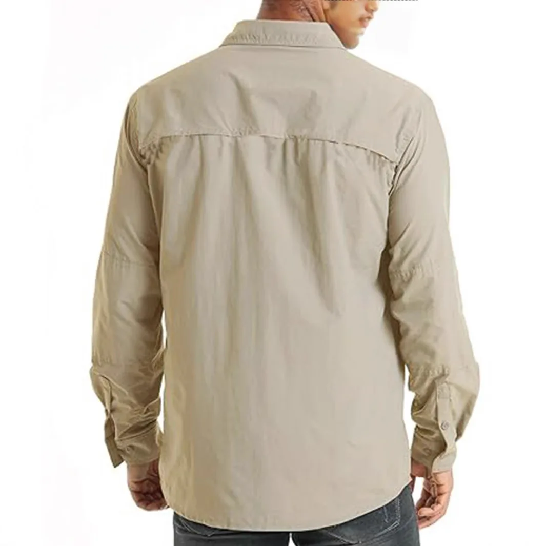 Spring Long Sleeve Cargo Shirts Men Solid Breathable Mult Pockets Zippers Work Shirts Hiking Fishing Blouse Outdoor Casual Tops
