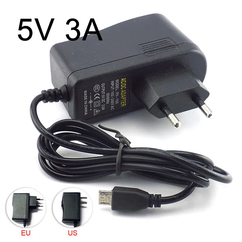 Micro USB 5V 3A AC DC Power Adapter EU US Plug 100V~240V 3000mA Charger Supply For Raspberry Pi Zero Tablet PC C3