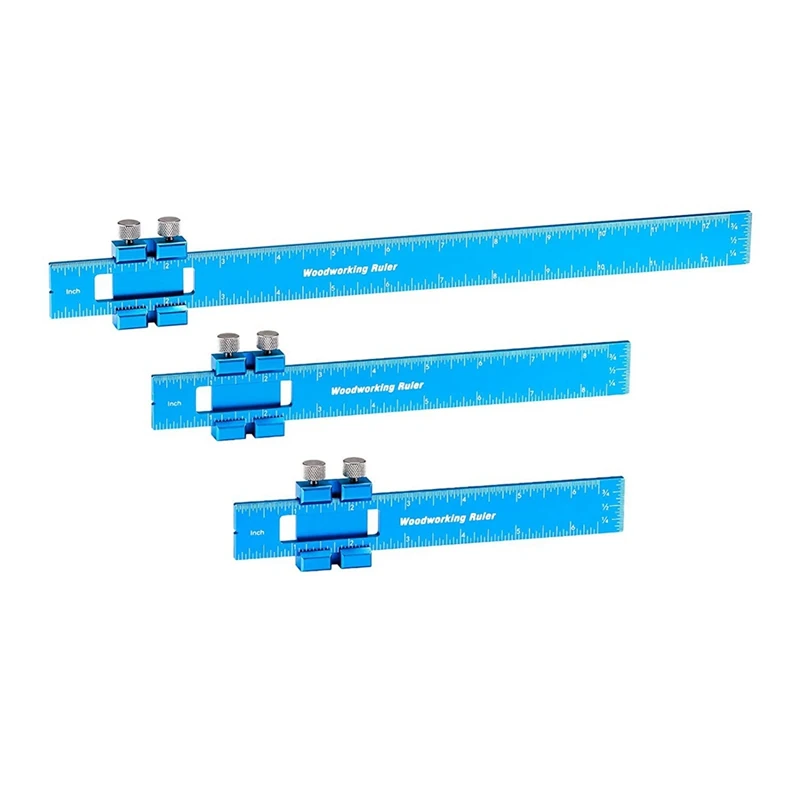 

Aluminum Woodworking Rulers With Slide Stop, 3 Pcs Ruler Set Include 6, 8, And 12 Inch Precision Pocket Rulers