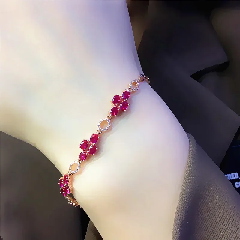 Creative and exquisite ruby inlaid bracelet for women palace style chain sparkling luxury bangles engagement jewelry