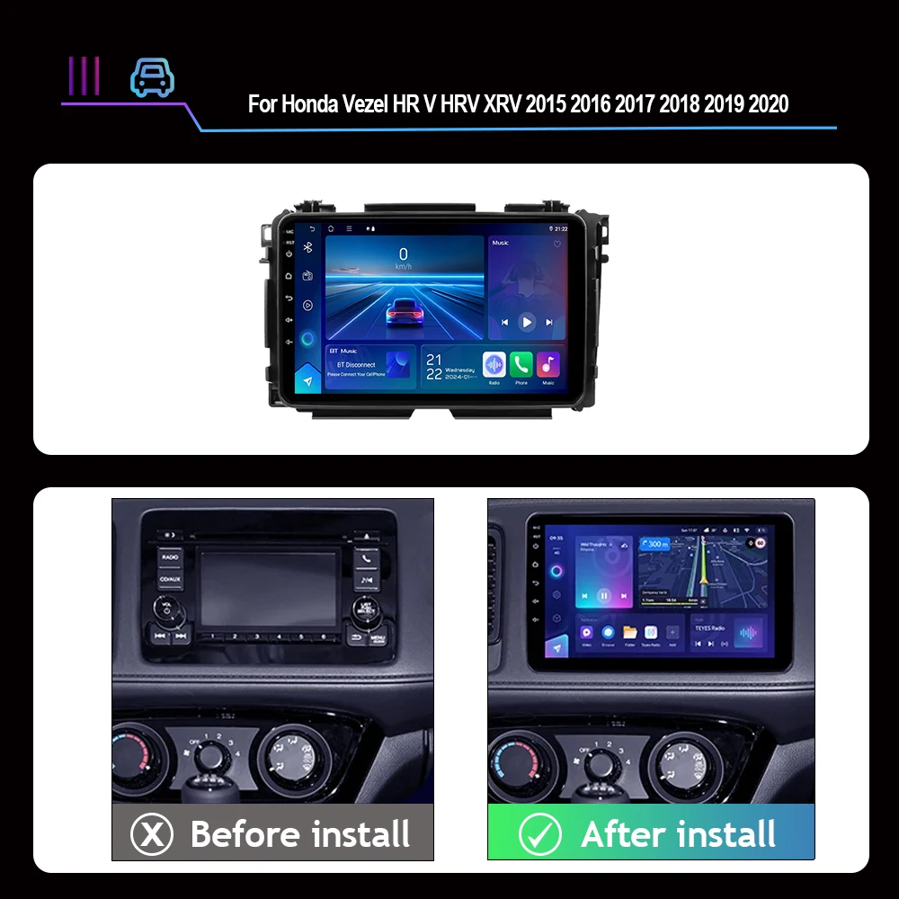 Android 15 For Honda Vezel HR V HRV XRV 2015 2016 2017 2018 2019 2020 Car Radio Multimedia Stereo Player GPS Navigation Carplay