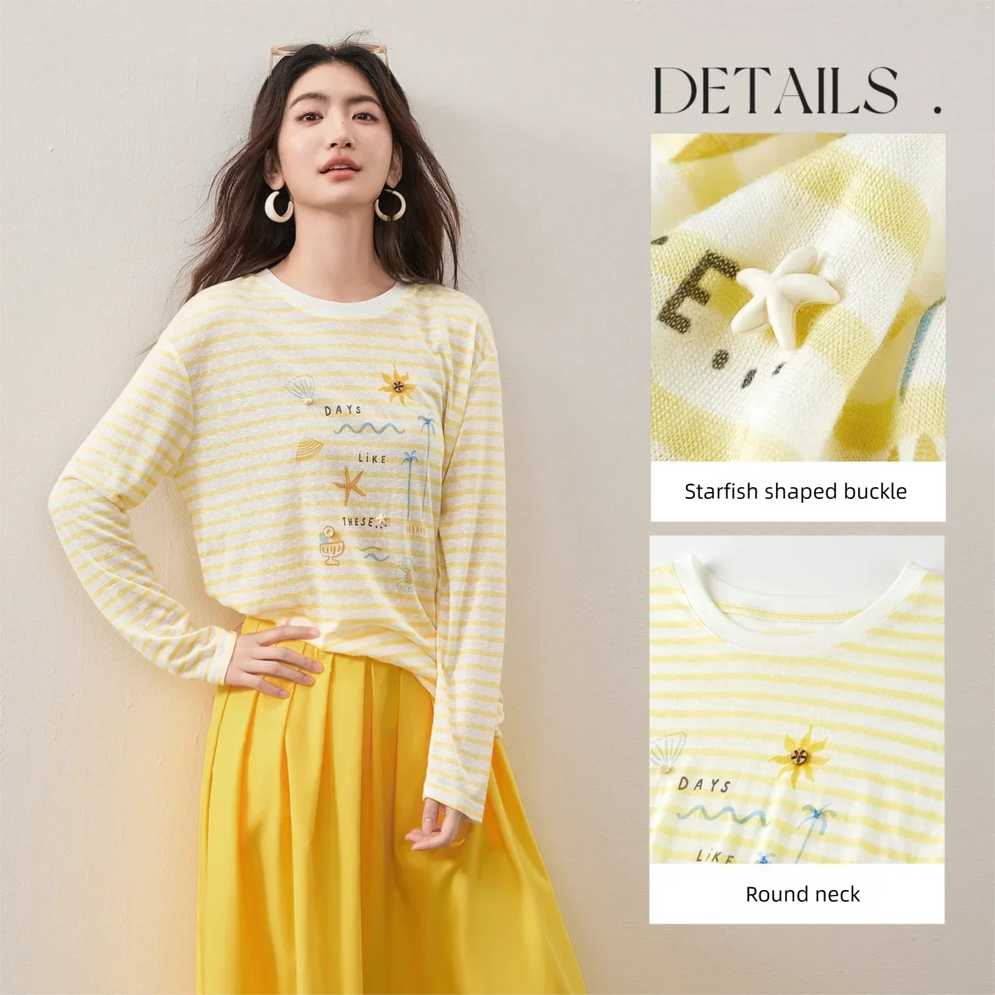 SENTUBILA Women Long Sleeve T Shirt 2026 Ladies Casual Tees Loose Thin Lyocell Graphic Print Drop Shoulder Woman Tops 163TG7333