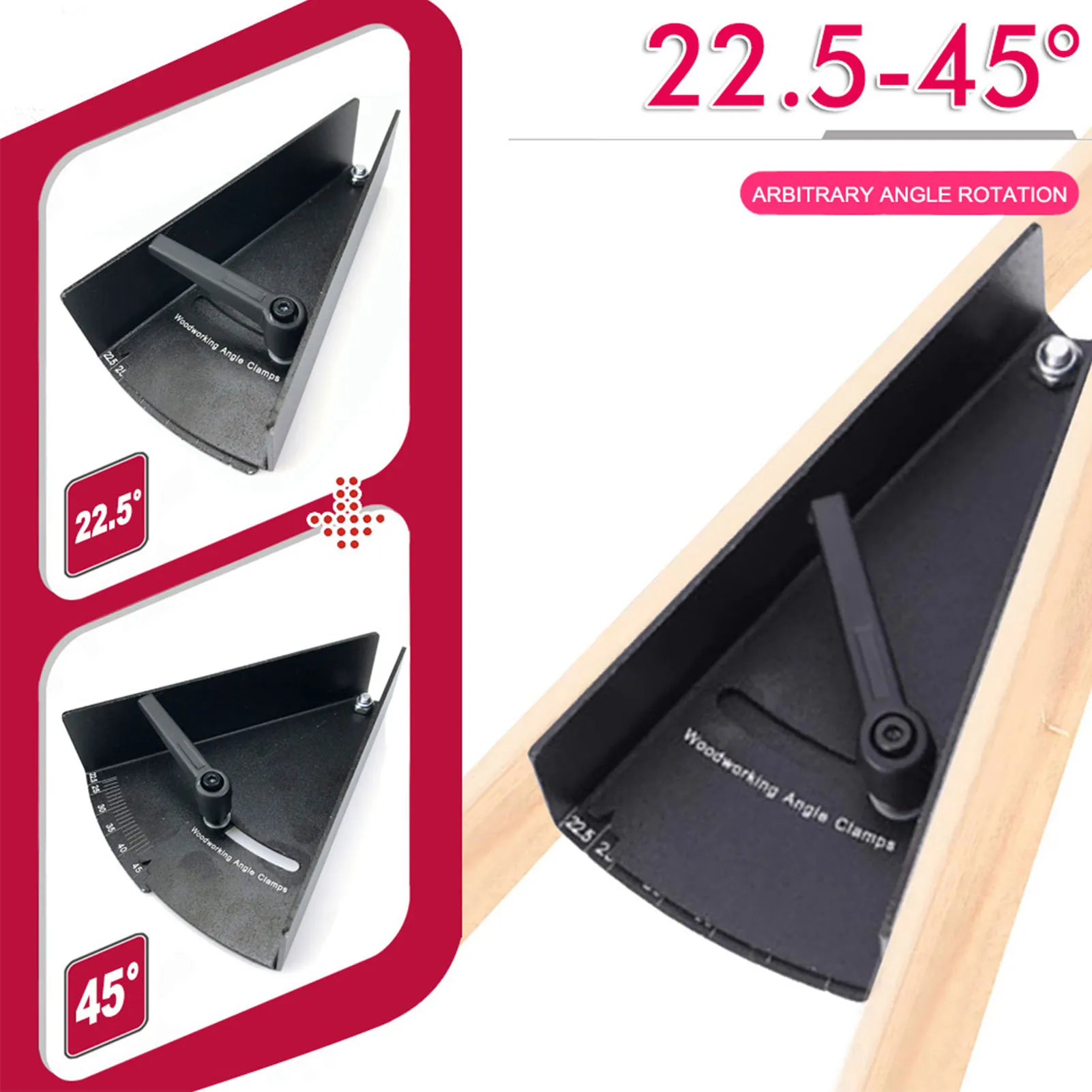 Woodworking Protractor Variable Angle Clamping Fixture Photo Frame Assembly Furniture Splicing 22.5°-45° Adjustable for Installa