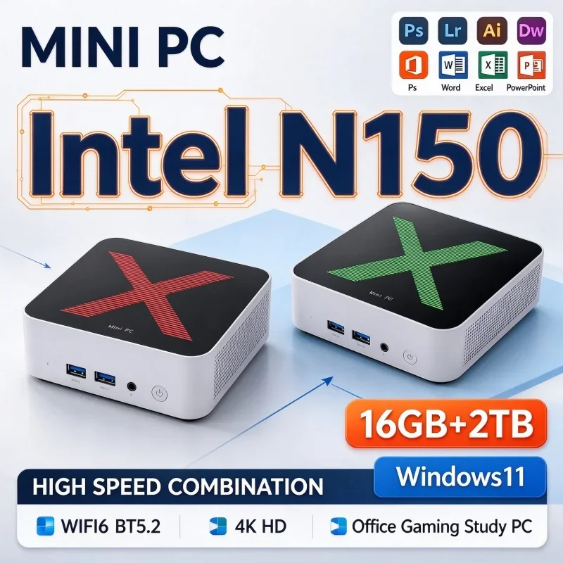 Intel Core N150 Small Form Factor Mini PC Windows11 16GB RAM 1TB/2TB SSD WiFi6 BT5.2 Mini Desktop Computer For Office Gaming Use