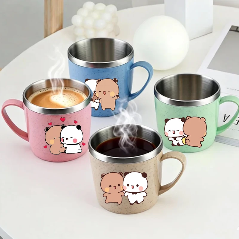 

Милая кружка Bubu Dudu с ручкой, из нержавеющей стали, для кофе, молока, чая, в форме панды, подарок для дома, парная бутылка для воды