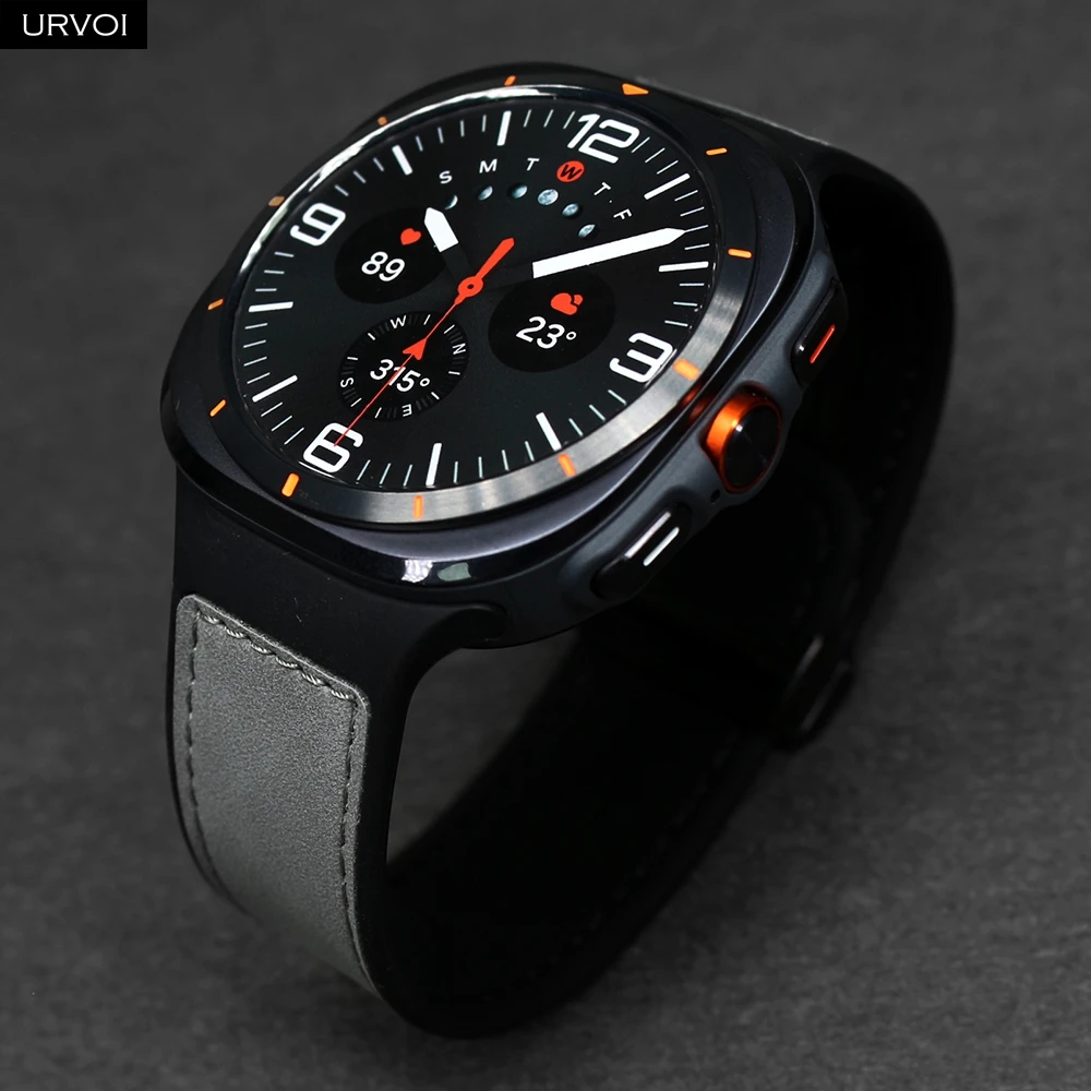 URVOI Silicone Back Leather Band for Galaxy Watch Ultra 2 / 1 (2025) 47mm Magnet D Buckle One Click Smooth Switching Wristband