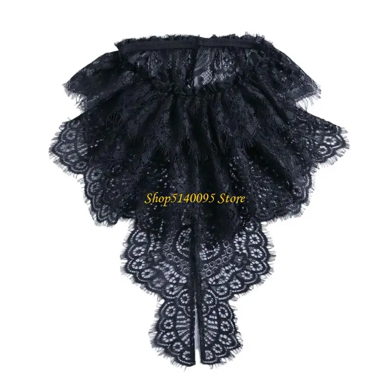 DXAE Flower-Pattern Lace Faux Collar with Stand-Neck Scalloped Edging, and Extended Front Panel for Layering Over Tops