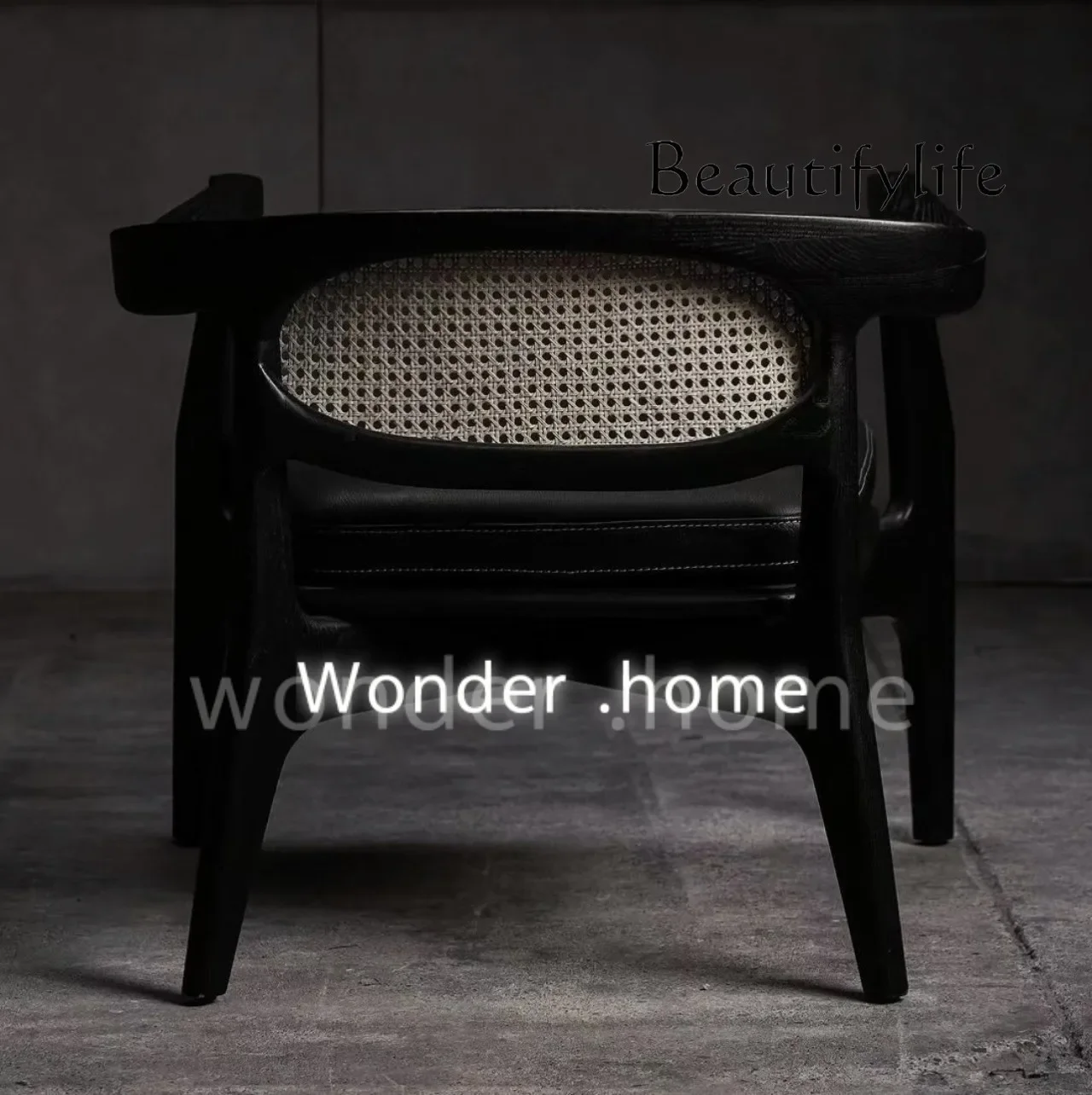X Italian minimalist wind Teng woven solid wood leisure chair living room bedroom single chair homestay single reception chair