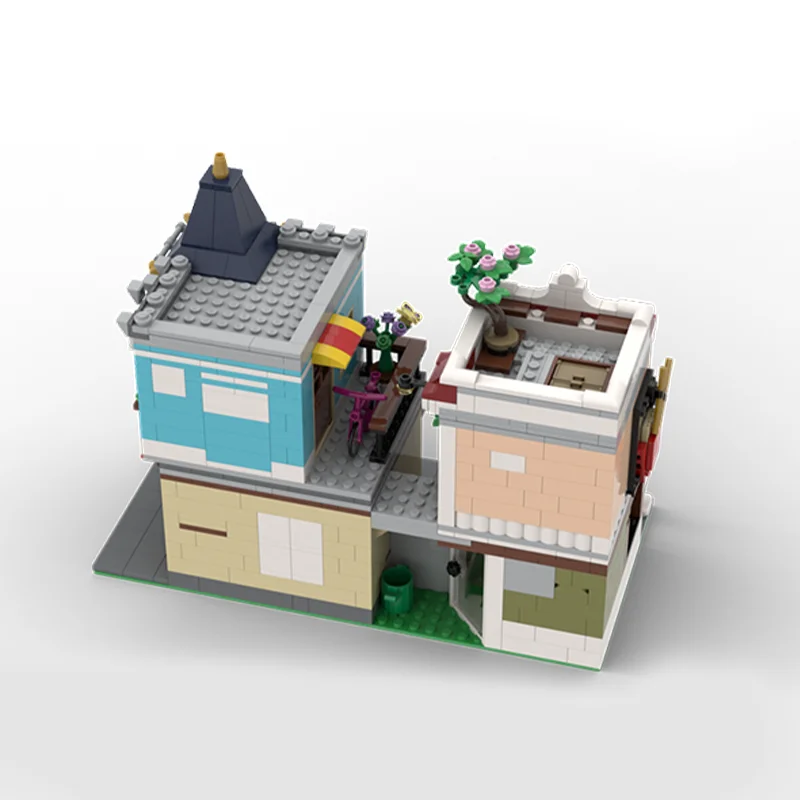 MOC Creatieve Street View Speelgoedwinkel en Noodle Shop Hoek Modulaire Architectuur Model Bouwsteen Kinderen Montage Bakstenen Speelgoed Cadeau