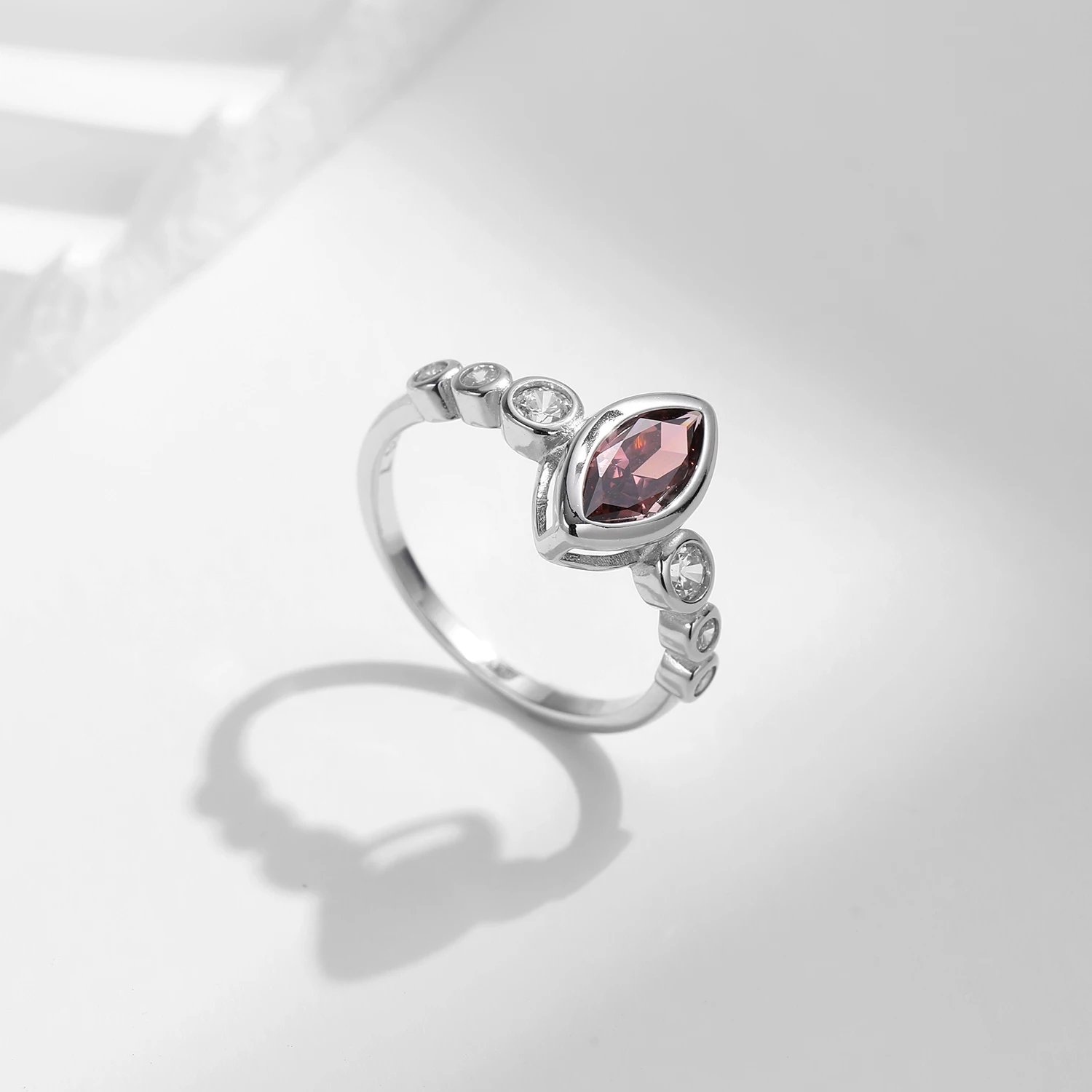 MODIAN 925 Sterling Silver Rhombus Rhodolite Zirconia Ring Trendy Stackable Fine Jewelry For Women Rings 6