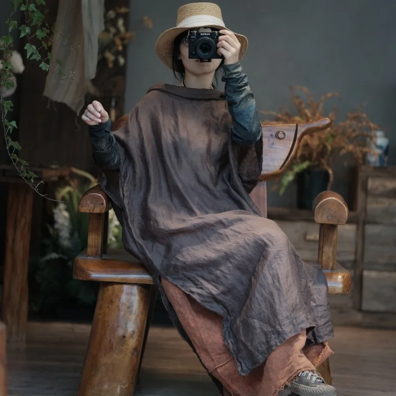 2025 New Arrival Summer Women Casual Loose Good Quality Vintage Cotton Linen Mid-calf Dress O Neck Batwing Sleeve Dresses Y289