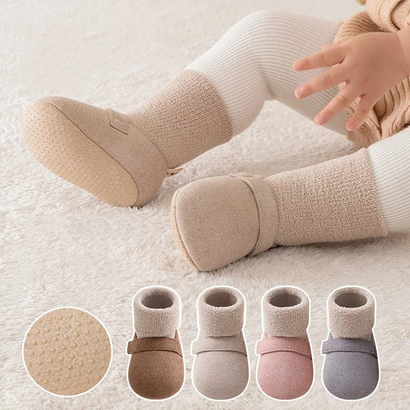 

Autumn Winter Baby Floor Shoes For Boys Girls Indoor Anti-slip Warm Cotton Socks Shoes Newborn Toddler Coral Fleece Soft Boots