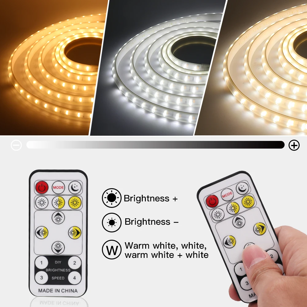 

Dimmable LED Light Strip 220V Daul Color Cuttable Waterproof Flexible Tape Diode Rope Lamp Home Decoration Lighting Warm White