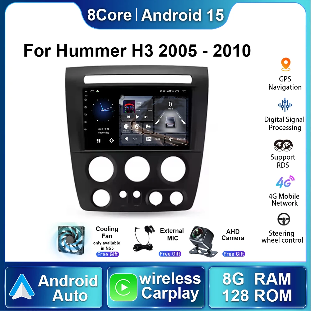 10 inch Car Radio For Hummer H3 2005 2006 2007 2008 - 2010 Android 15 Auto Multimedia Video Player Stereo Carplay Navigation GPS