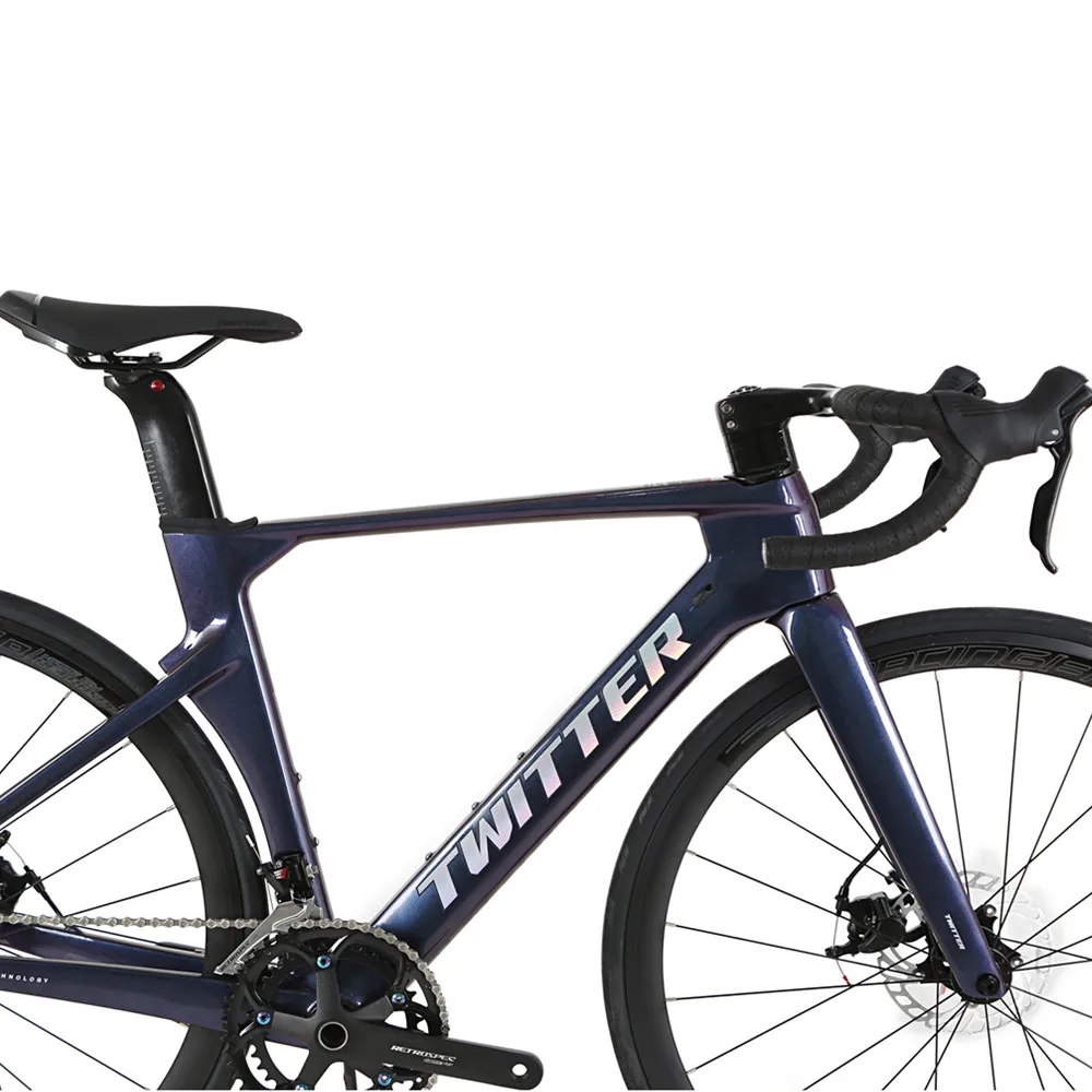 TWITTER-Carbon Fiber Road Bike, Holographic Color, R10pro, 22S/24S, Fully Hidden Routing, Breaking Wind Racing43.5/56cm, 700 x 2