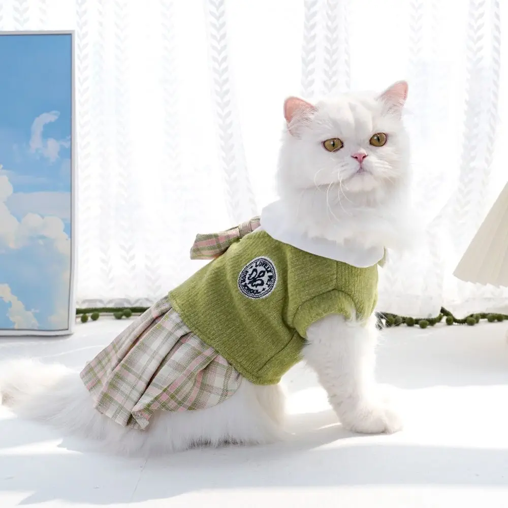

Kawaii Pet JK Plaid Skirt Comfortable Design Knitted Cat Clothes Small Medium Size College Style Dog Dress Chihuahua