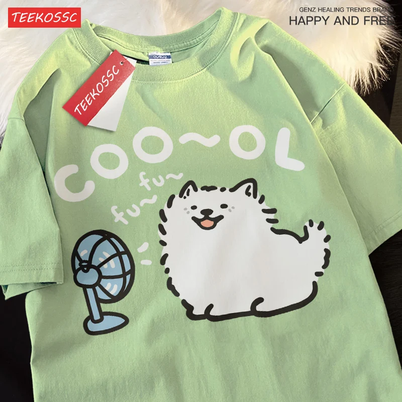 Samoye Blower Fan Cartoonprinting Man Tee Odzież Dopasowana koszulka rekreacyjna Rekreacyjna koszulka młodzieżowa Bawełniana zabawna koszulka z krótkim rękawem