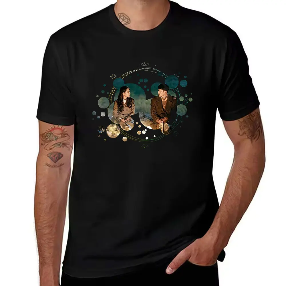 Men's Cotton Short Sleeve T-Shirt, Crash Landing on You K-Drama Couple Print Casual Tee, Lightweight Breathable Top for Daily We