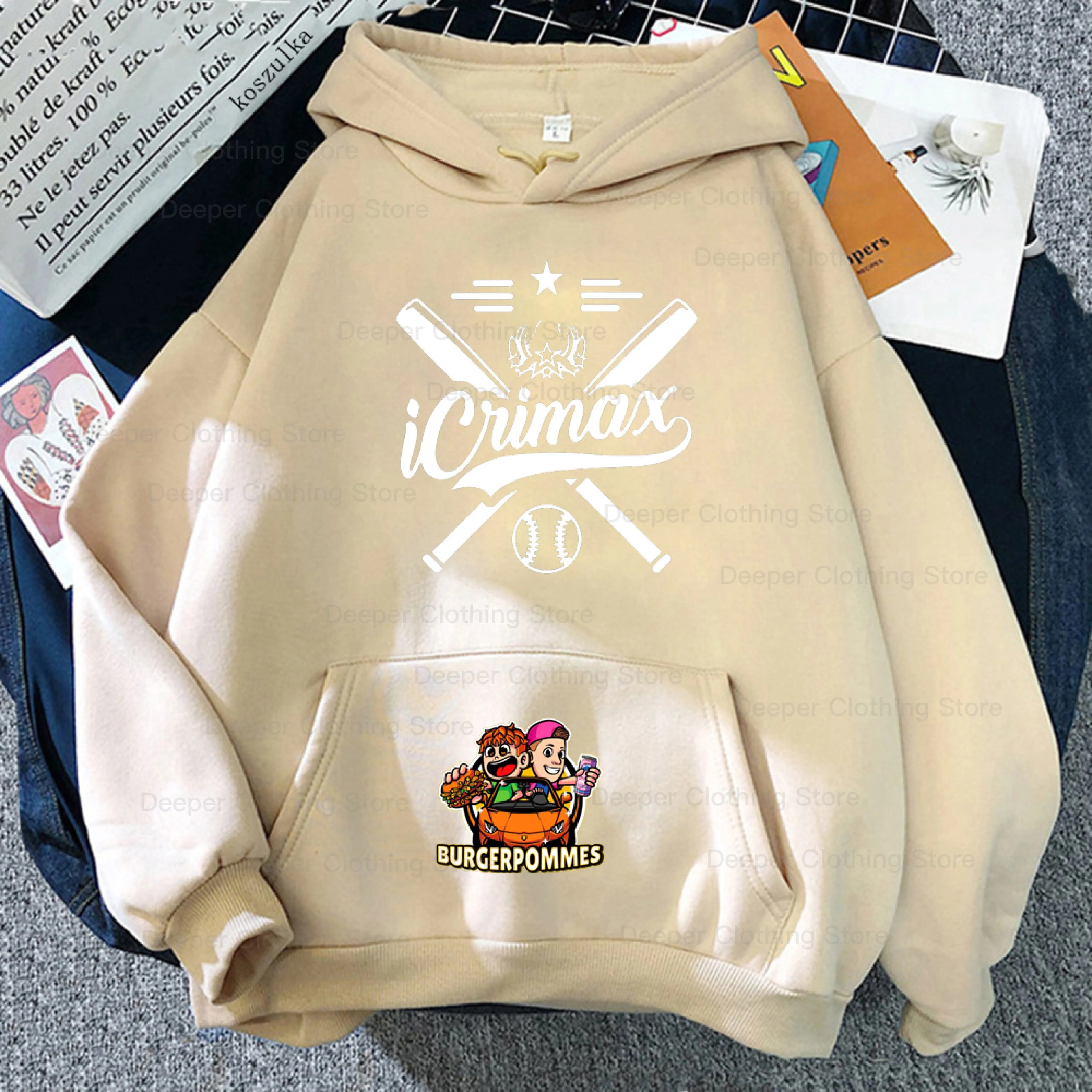 Hip Hop Burgerpommes Icrimax Hoodie Harajuku Sweatshirts Clothes Boy girl kids Tops Kids Streetwear Clothes Personality Pullover