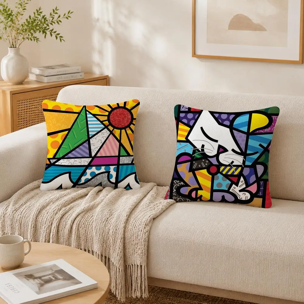 Hot Art Cartoon R-Romero Art B-Britto Cushion Cover Plush Decorative Pillow Case With Hidden Zipper Fashion Room Decor For Home
