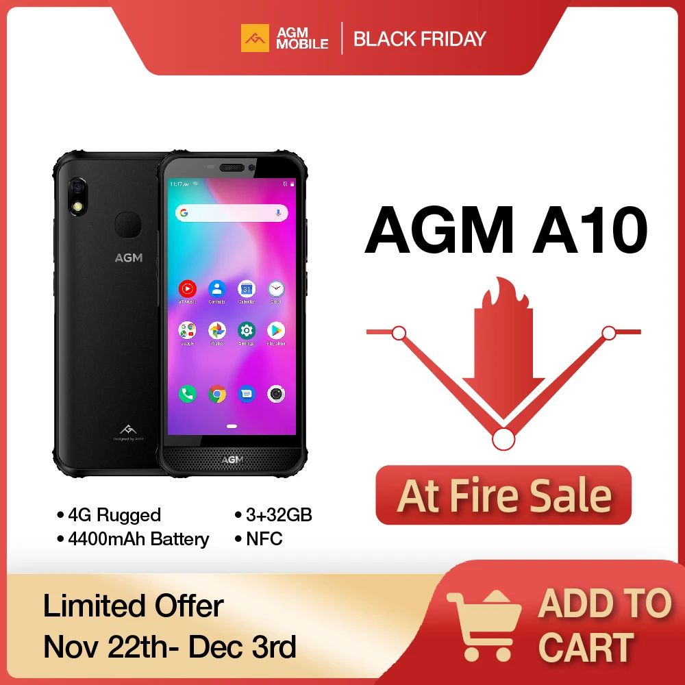 AGM A10 Rugged Smartphone 5.7 Inch 3/4GB+64G IP68 Waterproof Cellphone with Front Speaker and NFC