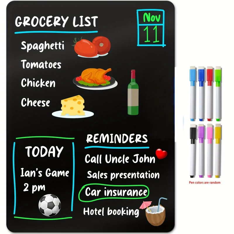 

Магнитная черная доска для сухого стирания, устойчивая к загрязнениям, с 8 выделенными отметками и функцией стирания, многоразовая доска для планирования (чисто черная версия)