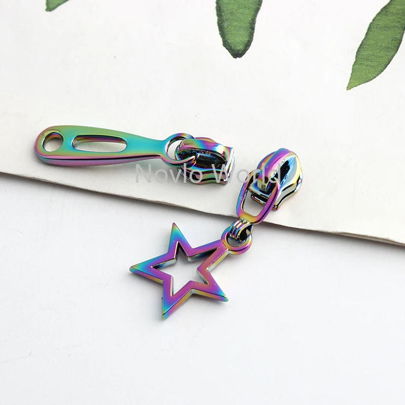 Rainbow Star,Heart Shape 3# Nylon Puller Slider Head For DIY Sewing Bags Clothes Purse Zips Puller Repair Kit Decor Accessories