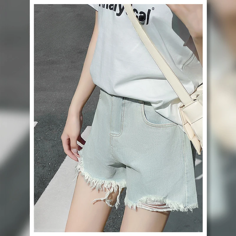 High-quality High-waisted Jeans for Women's New Summer Loose Slimming Outer Shorts Elastic Waist Wide-leg Hot Short Pants Q106