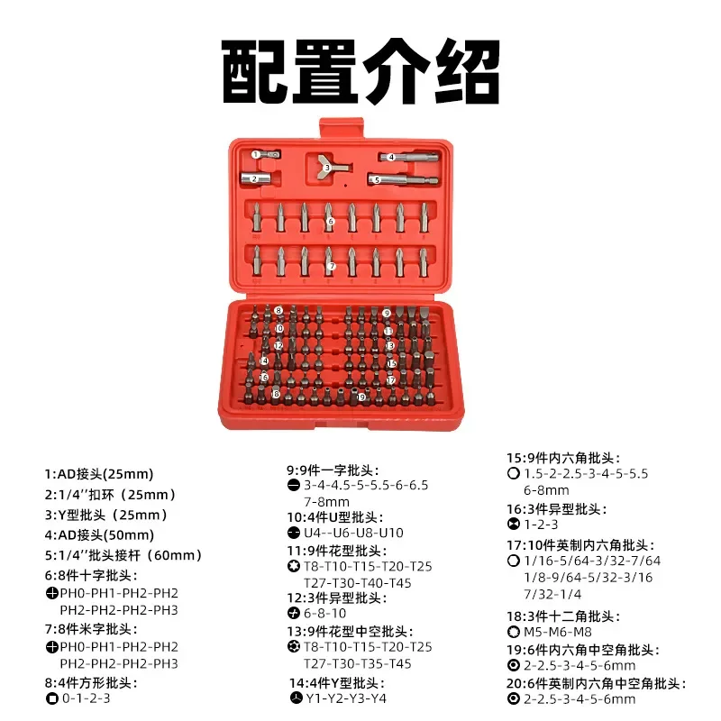 100Pcs Screwdriver Bit Set Hex Slotted Phillips Head Driver Bits Kit for Home Repair Tools