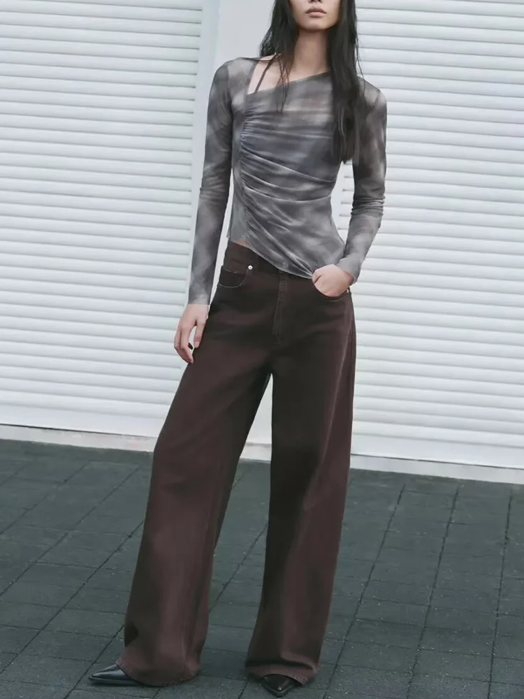 

European and American style autumn new fashion simple women's casual versatile temperament simple high waist wide leg jeans