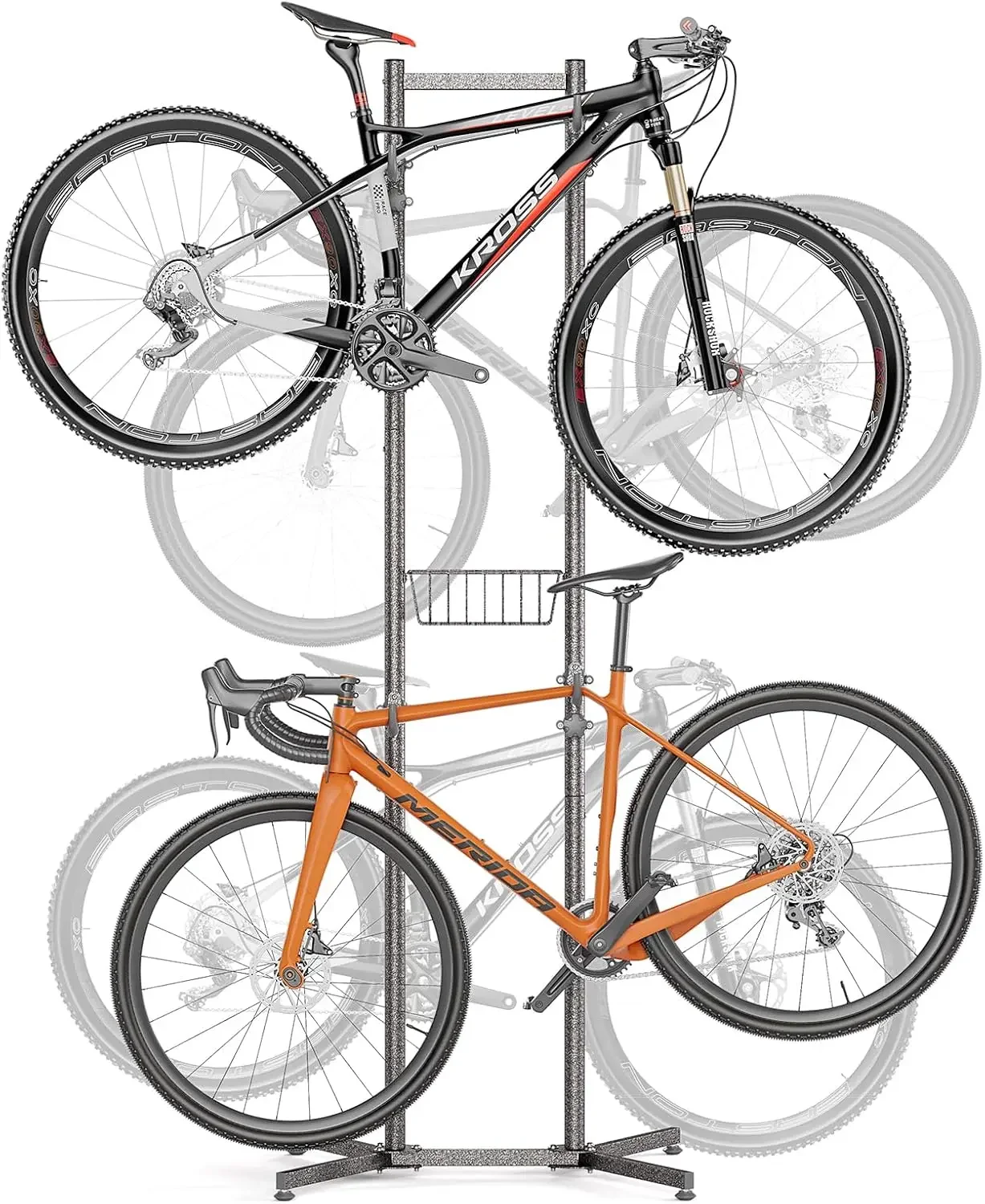 -Storage Rack with Basket - Bike Rack Garage for Road, Mountain and Hybrid Bike Garage & Home (for 4 Bikes)