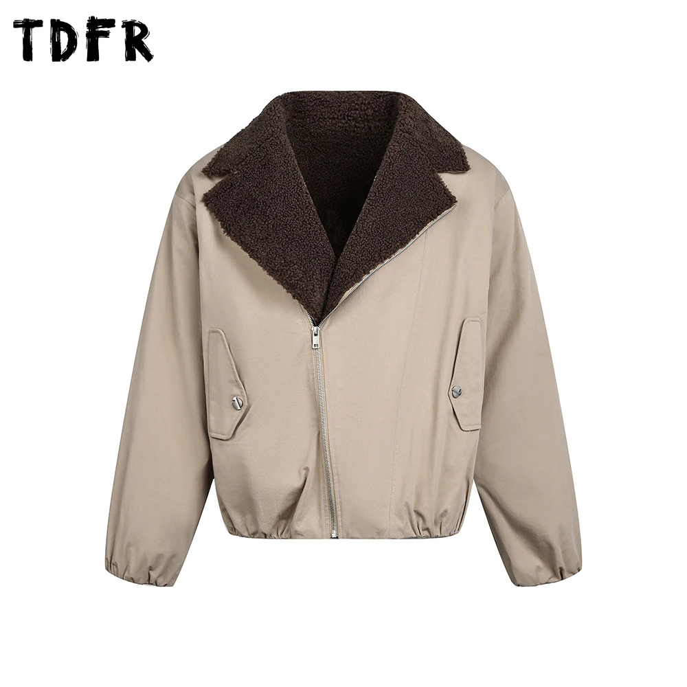 

Pocket Sherpa Jacket Mens Winter Casual Retro Loose Lapel Long Sleeve Thick Outerwear Man Padded Jacket