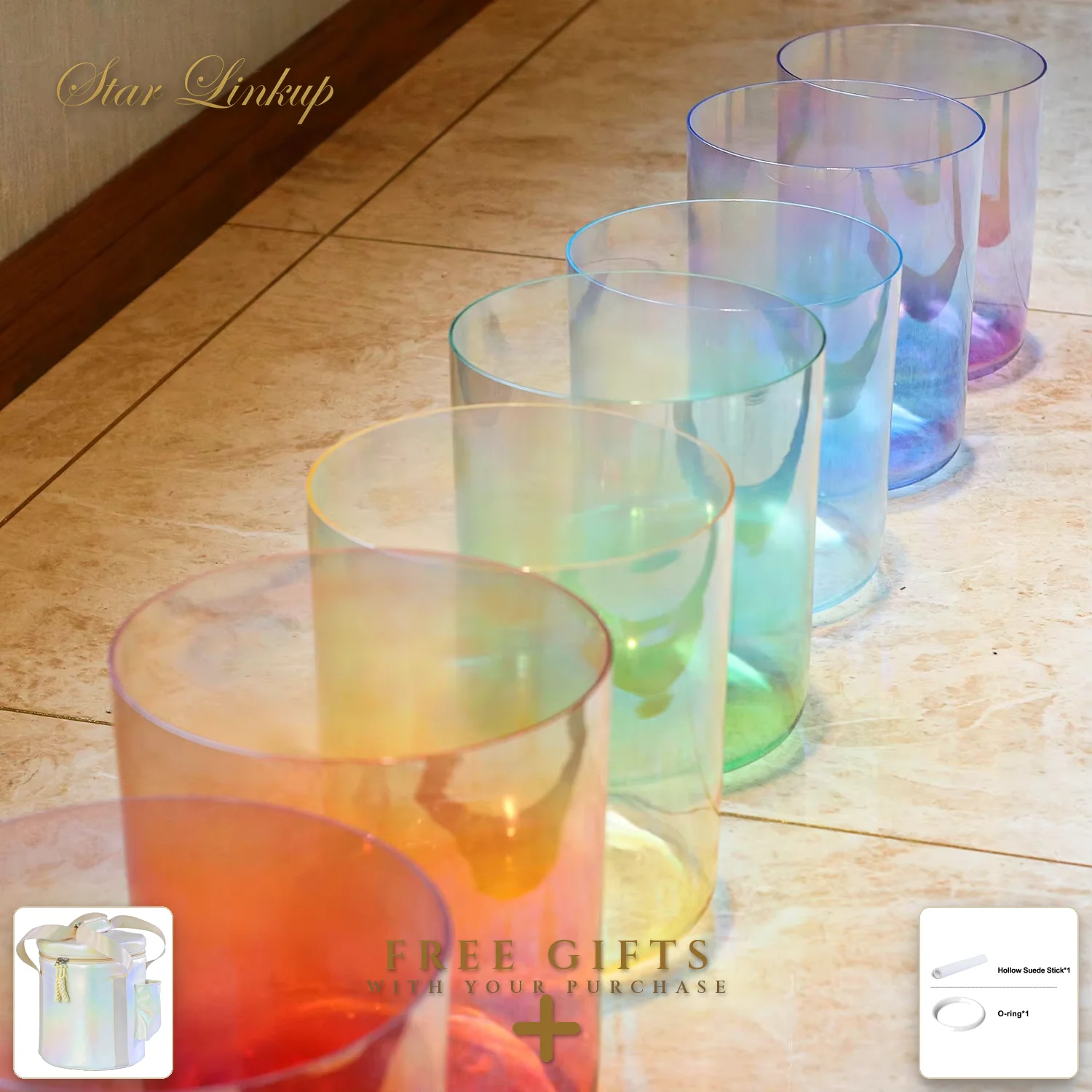 7 Chakras Crystal Singing Bowl Set 432Hz Handcrafted Quartz Alchemy Meditation Healing Bowl with Accessories And Storage Bag