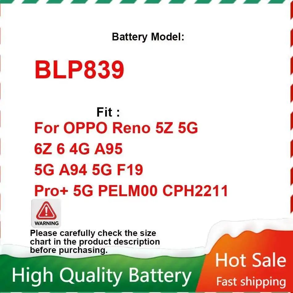 

BLP839 для Oppo Reno 5Z 5G 6Z 6 4G A95 A94 F19 Pro + PELM00 CPH2211 4310 мАч Сменный аккумулятор для мобильного телефона