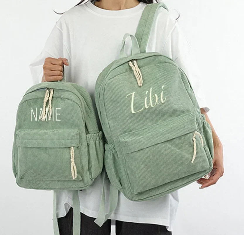 Custom Schoolbag 2025 New Fashion Corduroy Smooth Zipper Personalized Unique Name Large Capacity Travel Backpack Hiking Rucksack